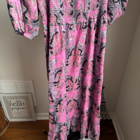 NIC + ZOE Petal Patch Floral Woven Square Neck Elbow Sleeve Ruffle Midi Dress - Picture 5 of 10